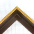 This 1-3/4 " deep L-shaped floating contemporary canvas frame in open grain espresso features a thin brushed gold face.

*Note: These solid wood, custom canvas floaters are for stretched canvas prints and paintings, and raised wood panels.